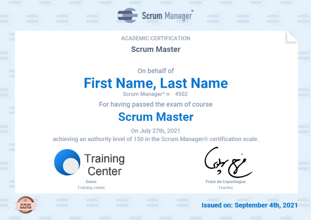 Scrum Manager certification example
